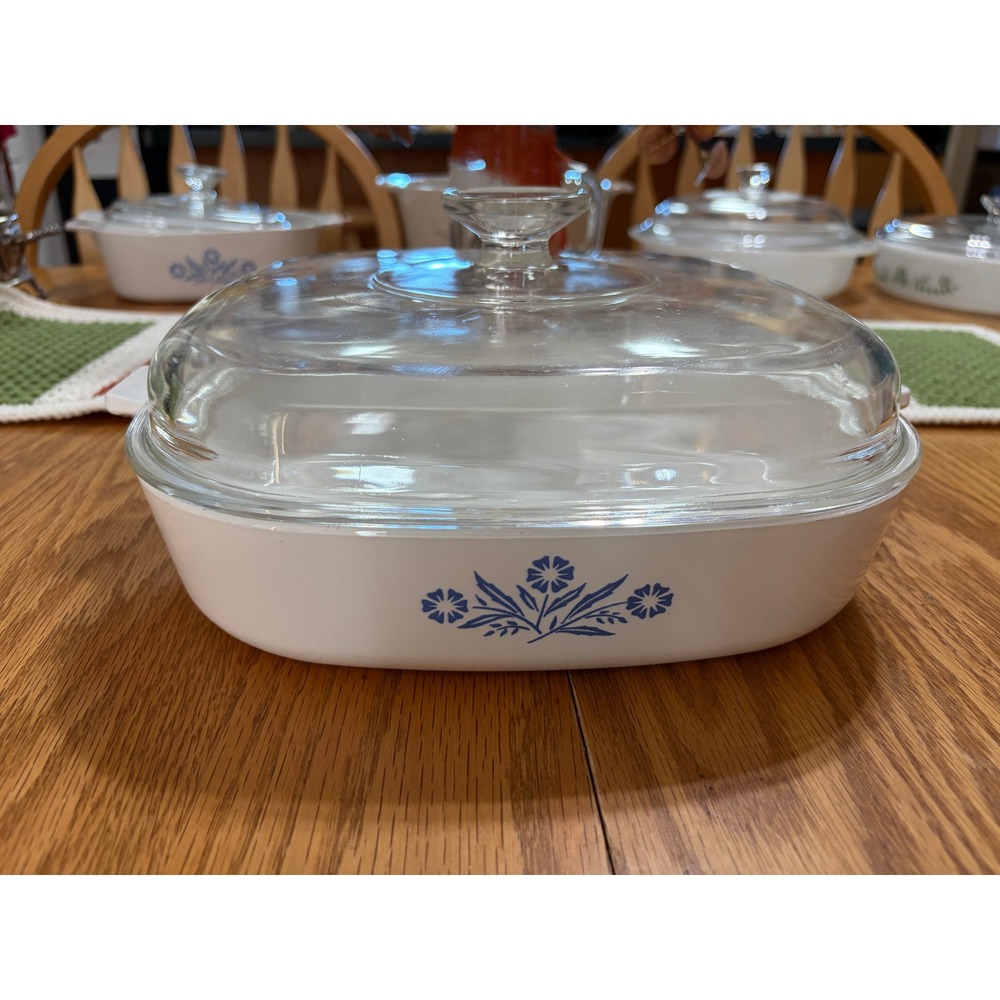Vintage Corning Ware Blue Cornflower 11" Square Roaster with Pyrex Lid A-12-C